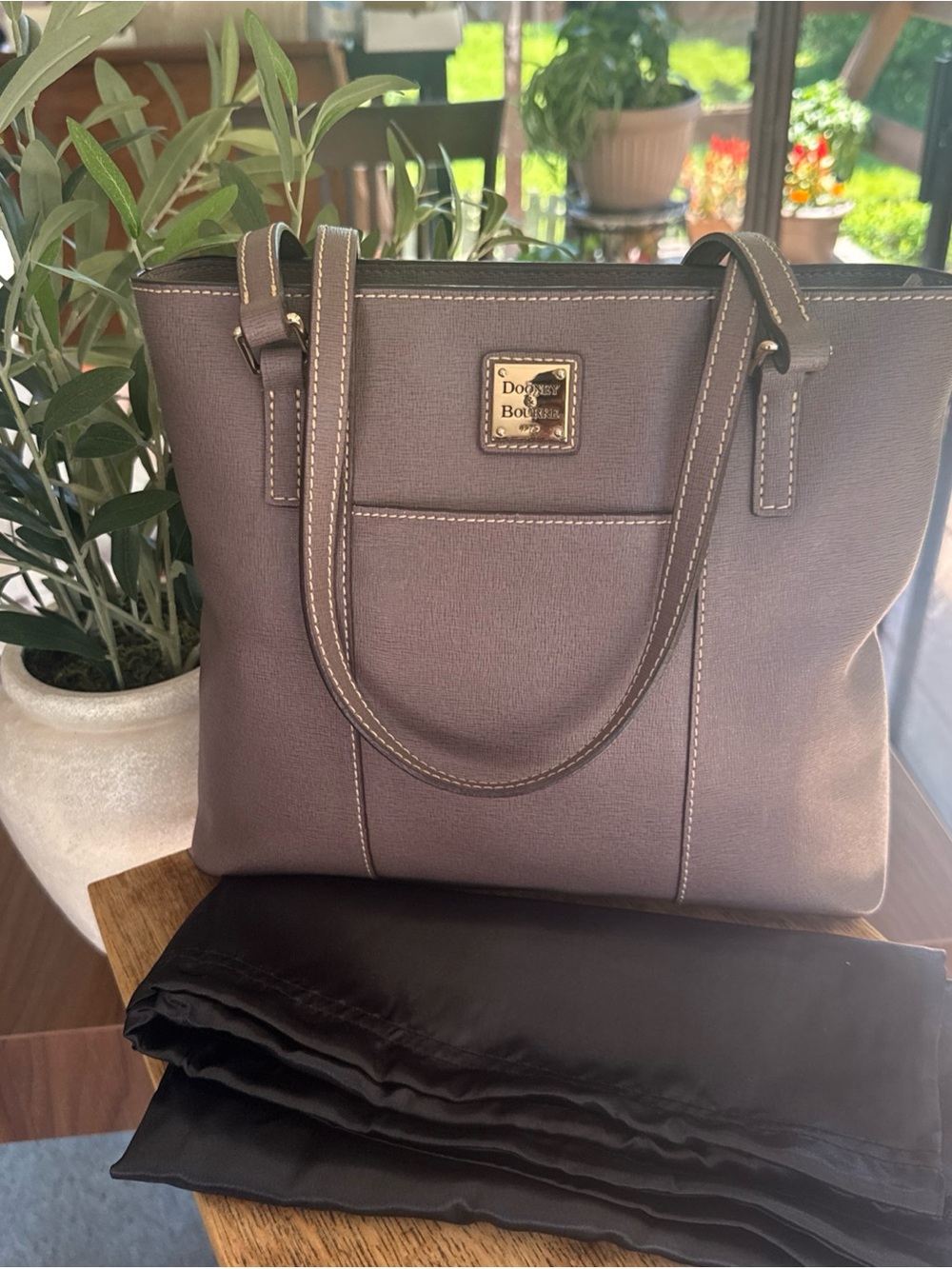 Dooney & Bourke Taupe Leather Lexington with Front Pocket. Dust Bag.  EUC!